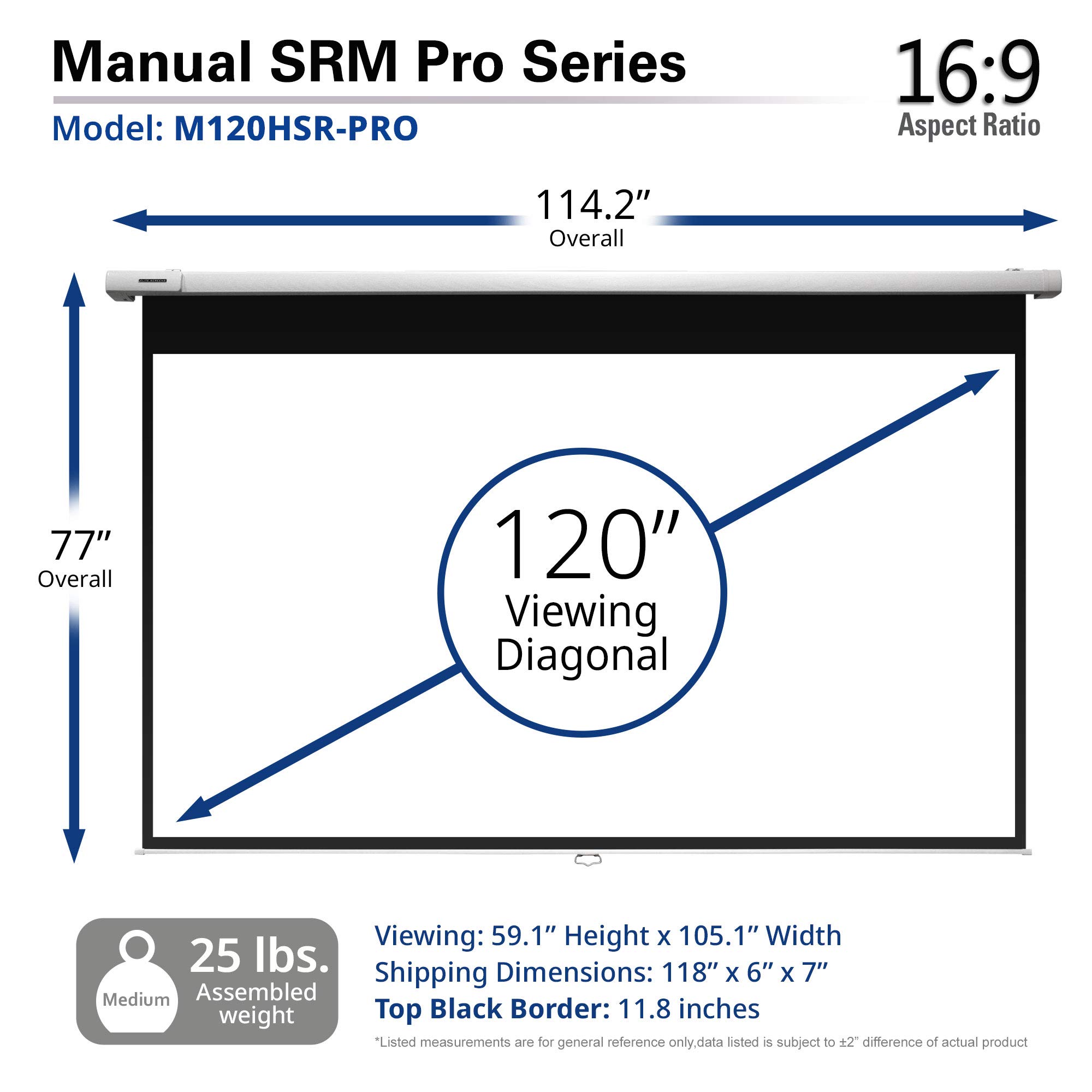 Elite Screens Manual SRM Pro, 120INCH 169, Manual Slow Retract