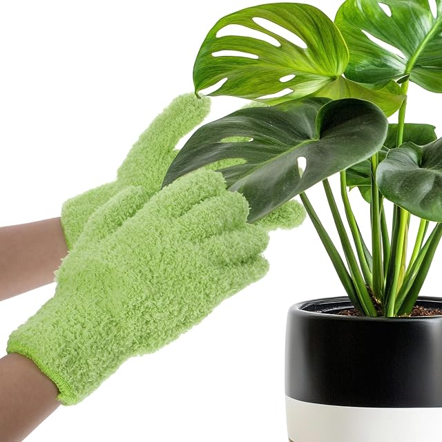 Microfiber Gloves Dusting Gloves Microfiber Glove for Plants Mittens for houseplants Leaf Plant Care Green