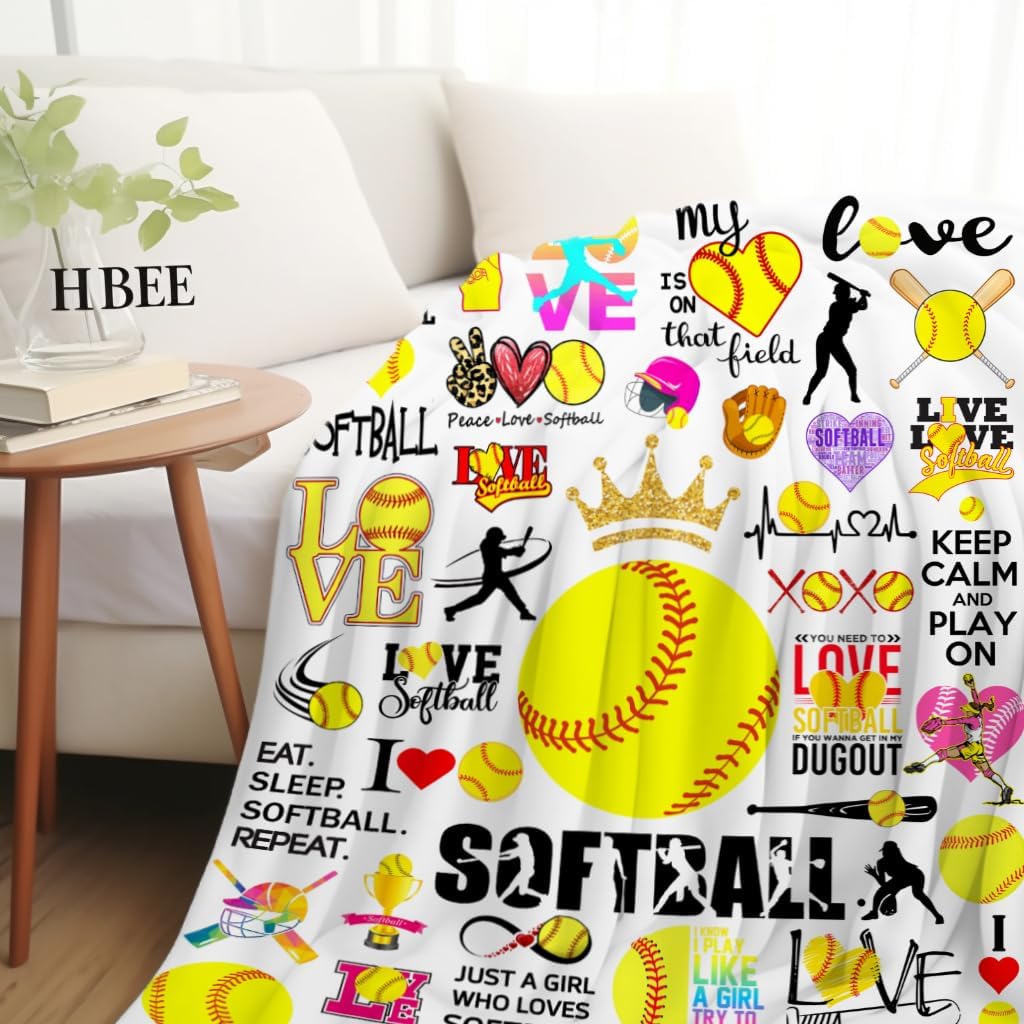 Softball Blanket Soft Cozy Flannel Throw Blankets Bedding Softball Lovers Merch Gifts for Boys Girls Women Adults Gifts 60"X50"