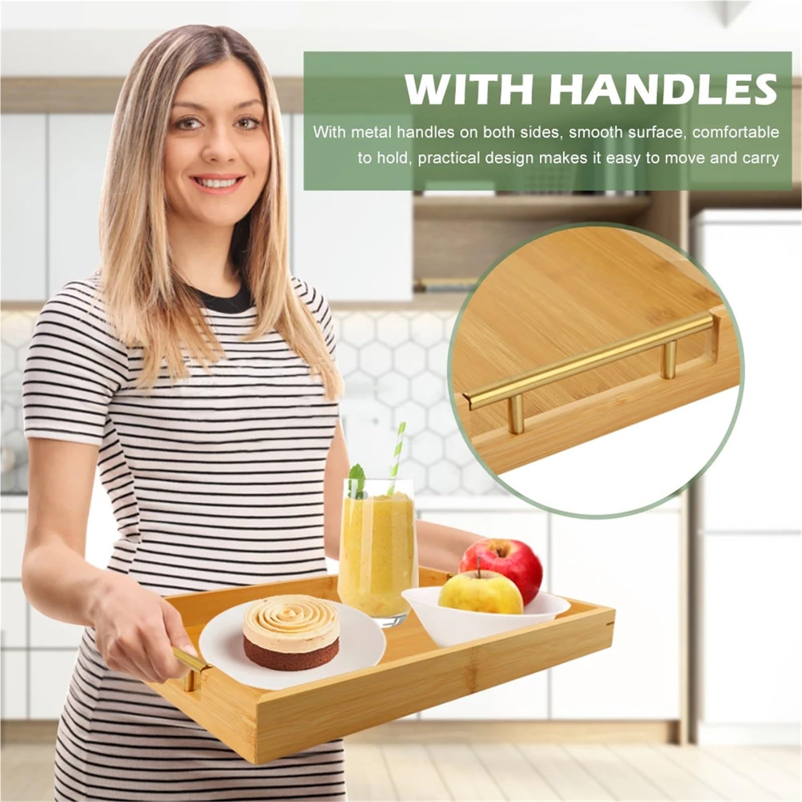 Bandejas Bandeja de Madera for Servir Comida, Desayuno, refrigerio, Sala Estar con Asas, Mesa Centro, Cocina, decoración del hogar, Rectangular