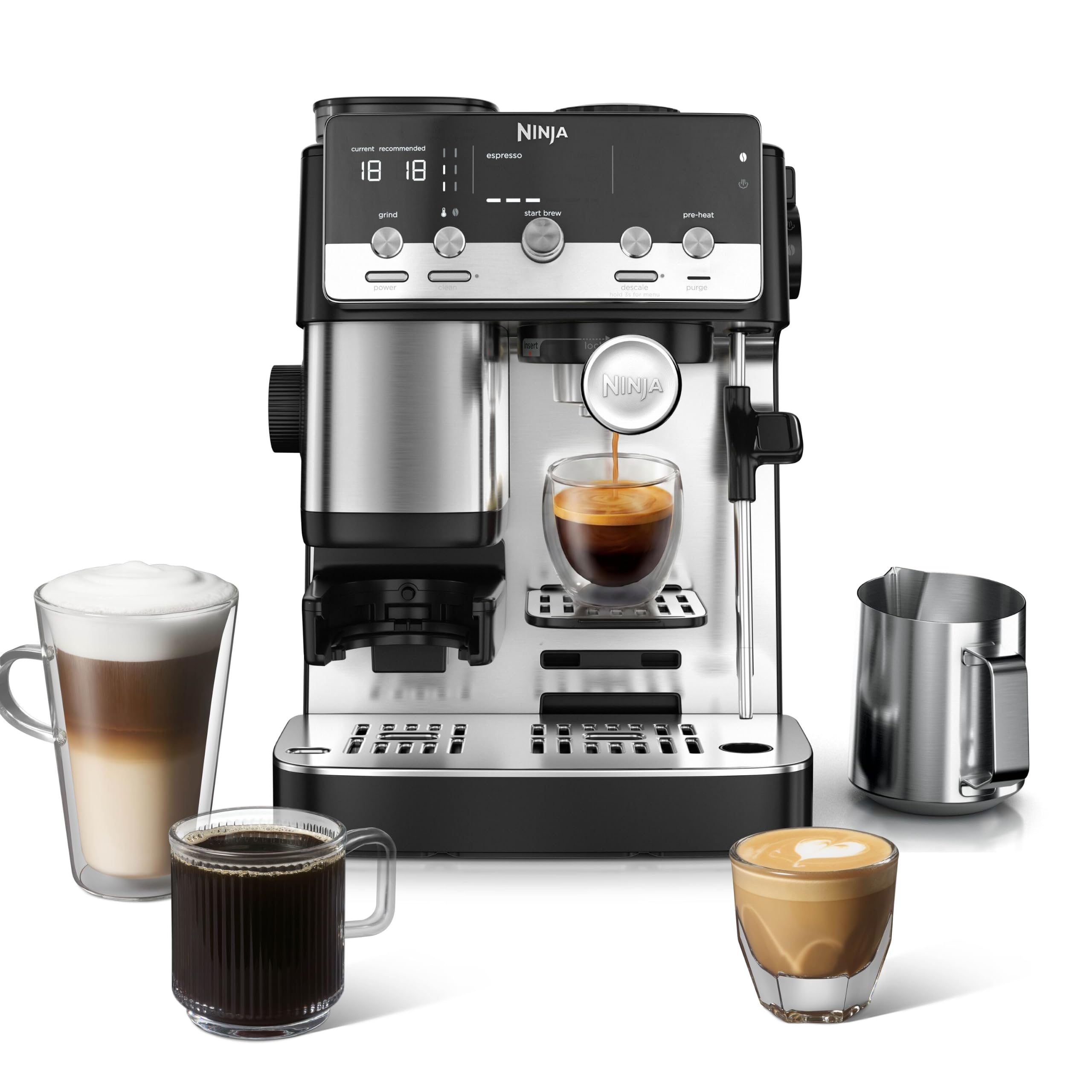 Ninja Luxe Café Mini 2-in-1-Espresso- und Filterkaffeemaschine mit integriertem Mahlwerk und manuellem Milchaufschäumer ES301EU