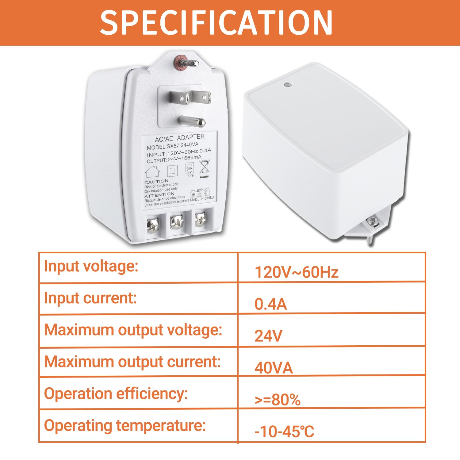 24 Volt Doorbell Transformer 24VAC 40VA 1666mA Plug in Transformer with PTC Fuse Compatible with Nest Ecobee Sensi and Honeywell Thermostat and All Versions of Ring Doorbell