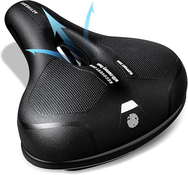 BRGOOD Bike Seat Comfortable, Large Bike Saddle Men Women High Rebound Memory Foam Bicycle Seat Cushion Soft Wide Bicycle Saddle Waterproof for City Bike, Spinning Bike, Folding Bike, Exercise Bike