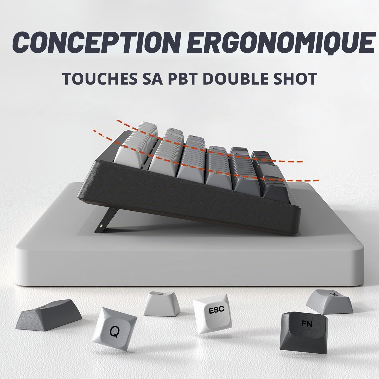 ATTACK SHARK X FREEWOLF M87 Clavier de Jeu à Membrane sans Fil 80%, TKL RVB, Sa PBT Keycaps, Clavier Bluetooth 5.0/2,4 Ghz Double Mode, QWERTY, 4000mAh, Mac/Win, Bureau/Jeu Silencieux – Dégradé Noir