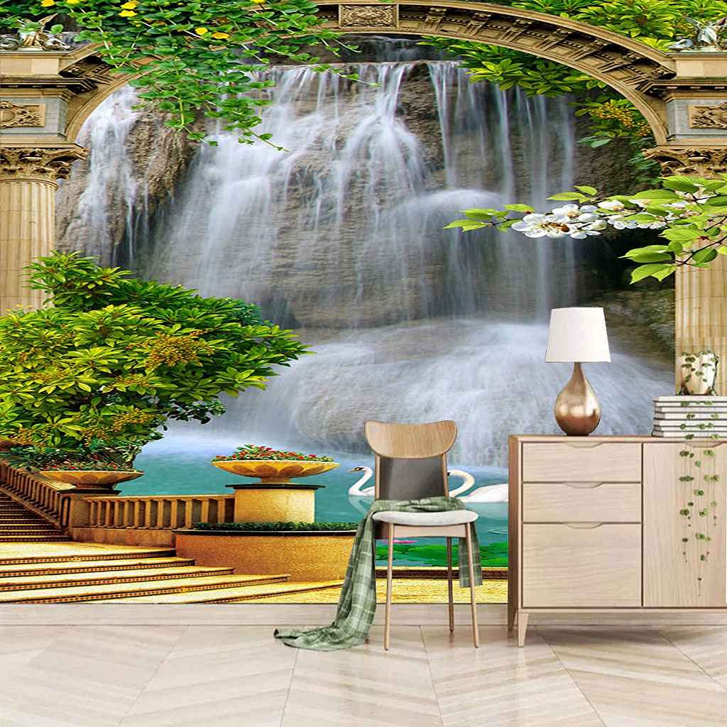 Papier peint 3D poster mural cascade pour agrandir une chambre