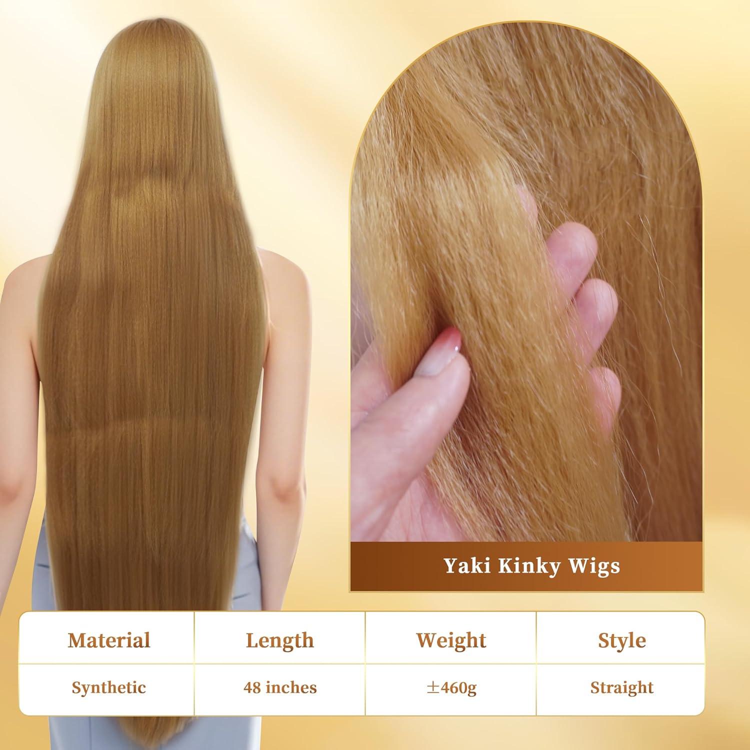 48 Inches Surper Long Straight Wig for Women Flat Bangs Soft Yaki Kinky Wigs for Daily Party Halloween Christmas Cosplay Wig Synthetic Hair Strawberry Blonde 120CM