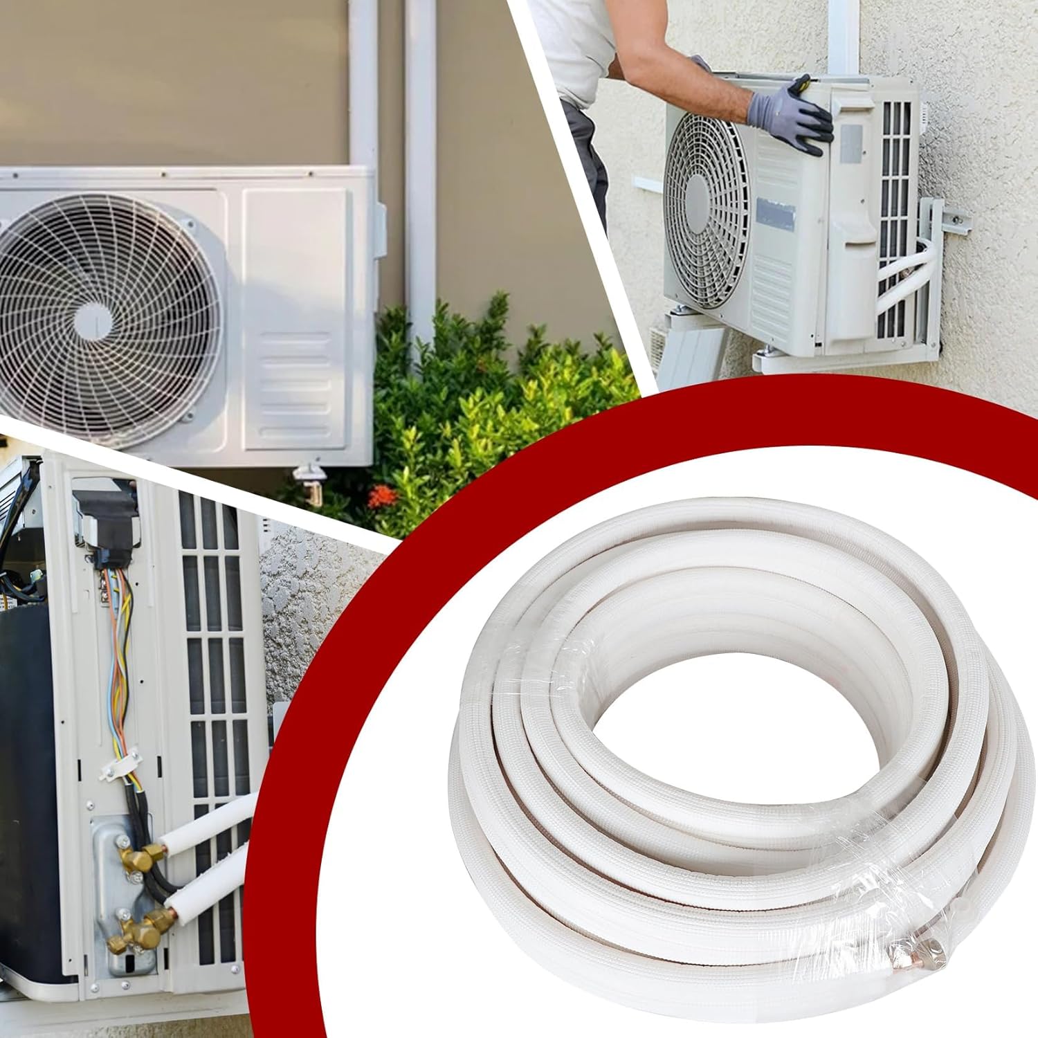 25FT Air Conditioning Tubing Hose Extension 1/4 and 3/8 Inch Twin Insulated Copper Hoses Fit for Mini Split Air Conditioner