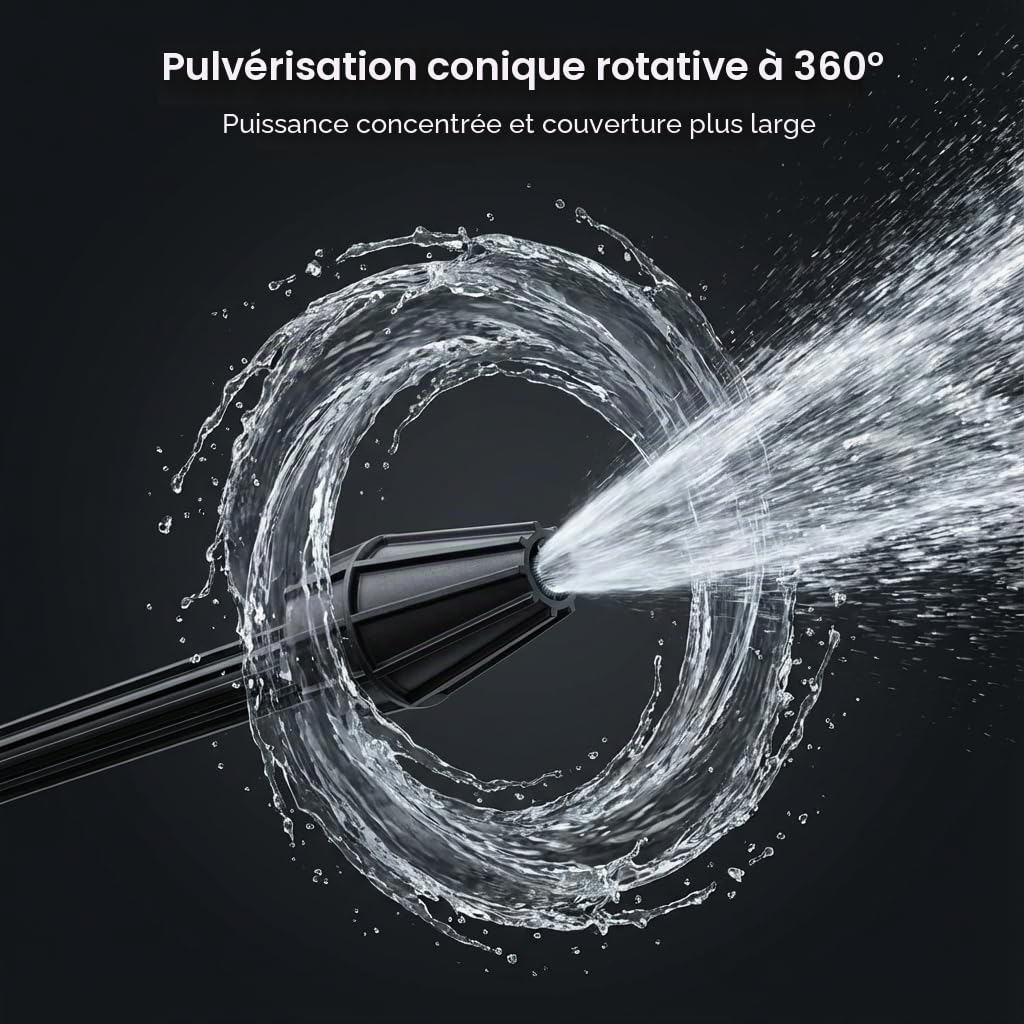 Lance Turbo Rotative Nettoyeur Haute Pression Compatible avec Karcher K2–K7 & LAVOR | Jet Conique 360° | Idéale pour Béton, Dalles et Allées, 160Bar