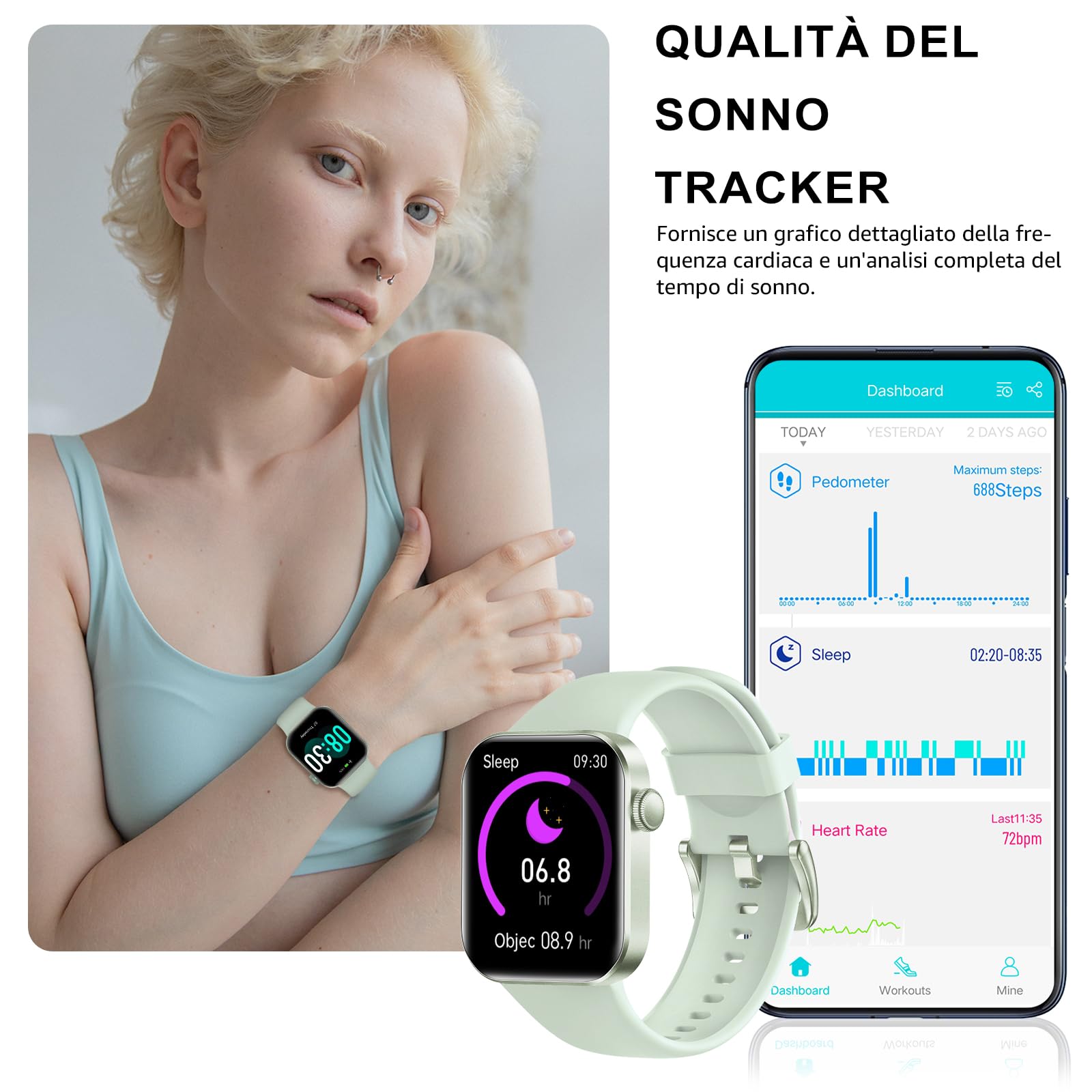 Smartwatch Uomo Donna, 1.85" Orologio Smartwatch con Effettua/Risposta Chiamate, 140 Sportive Smart Watch con Contapassi/Sonno/Cardiofrequenzimetro/SpO2, Impermeabil IP68 Smartband per Android iOS