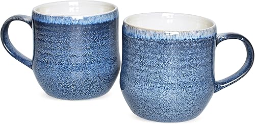 Bosmarlin Juego de 2 tazas de café grandes de cerámica, 17 onzas, taza de té grande azul para oficina y hogar, aptas para lavavajillas y microondas
