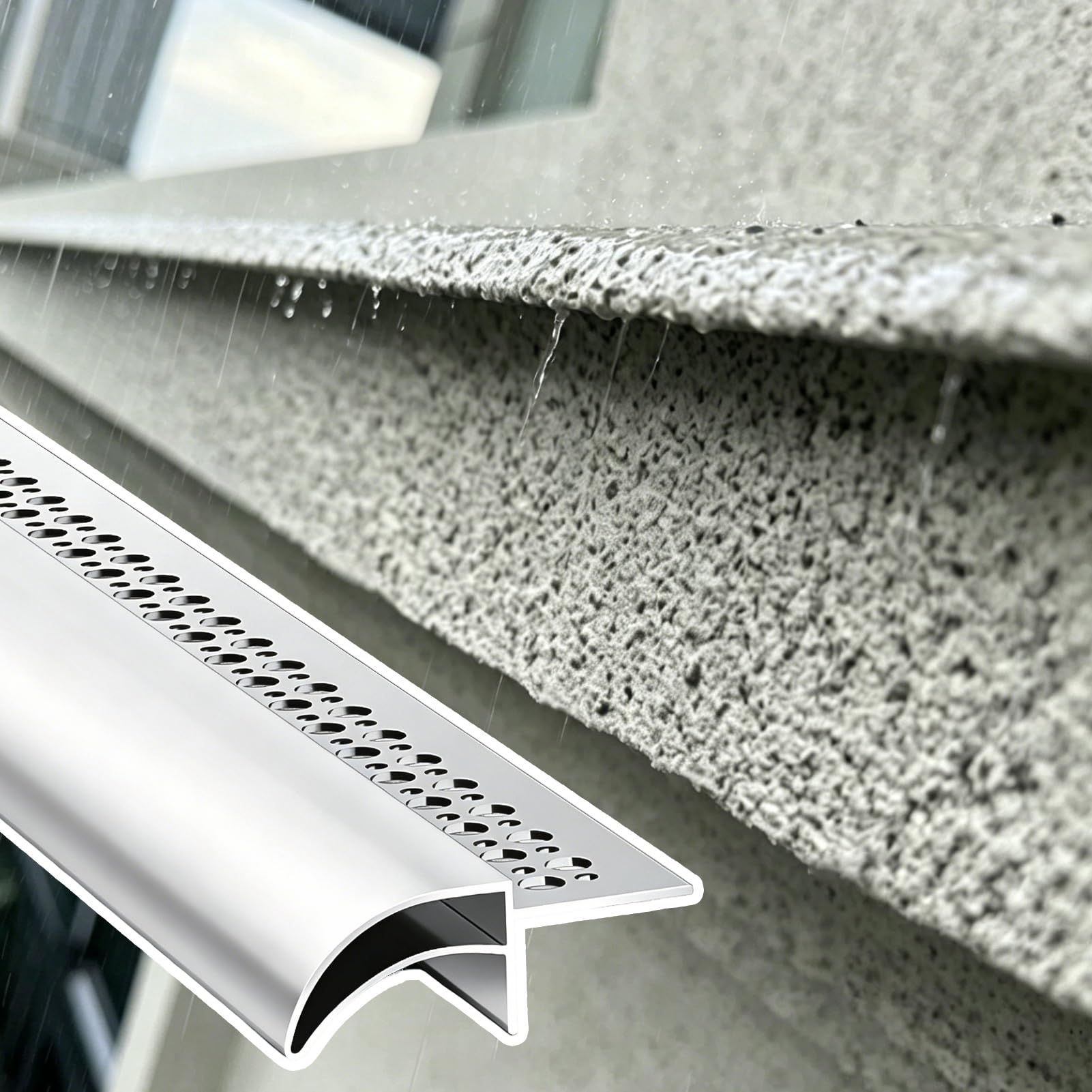 Tropfkantenprofil Dach-Tropfkantenprofil Verhindert Rückfluss, Integriertes Aluminium Stoppt Sickerwasser, Regenabweiser, Verbreitertes Tropfprofil Wandanschlüsse(W1.2in/3cm,L3.6ft/1.1m)