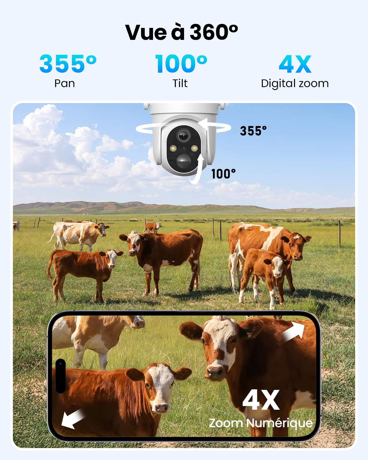 SEHMUA 4G LTE Caméra Solaire Extérieure avec Carte Sim, 2K HD IP Caméra de Surveillance sans Fil avec Panneau Solaire, Vision Nocturne Couleur et Détection PIR, Imperméable IP66