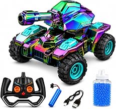 RC Water Gel Ball Shooting Car for Kids | 2.4GHz Remote Control Tank with 180° Rotating Turret, 4WD Off-Road Stunt Vehicle, Rechargeable Battery, Water Bead Blaster Toy for Boys & Girls Age 8+