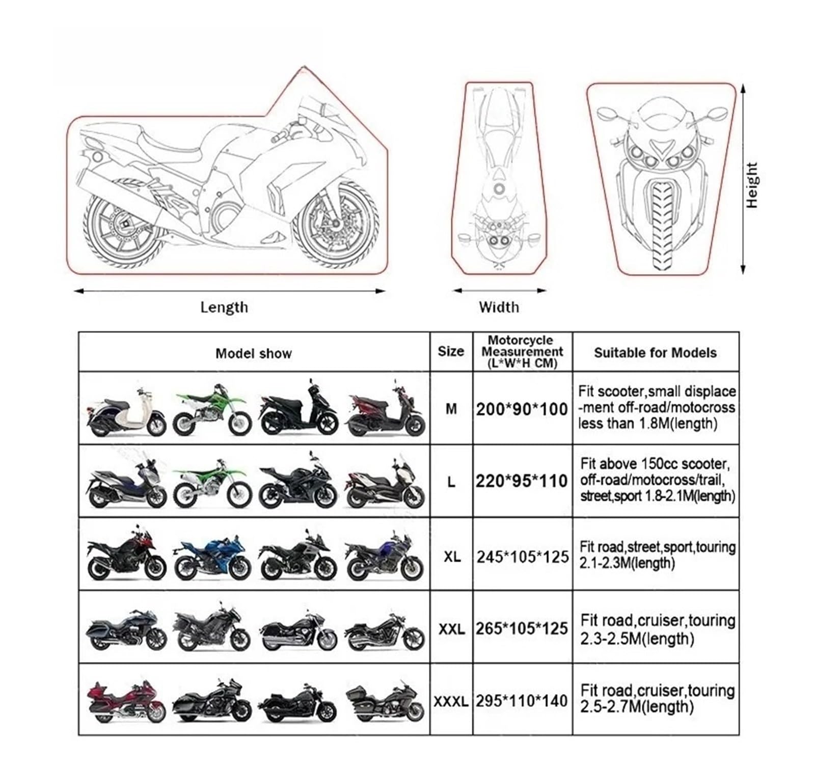 Cubierta De Motocicleta 190T con Tiras Reflectantes Protector Scooter Motocicletas Universales Accesorios Protección Completa para Coche Resistente para Motocicleta Funda