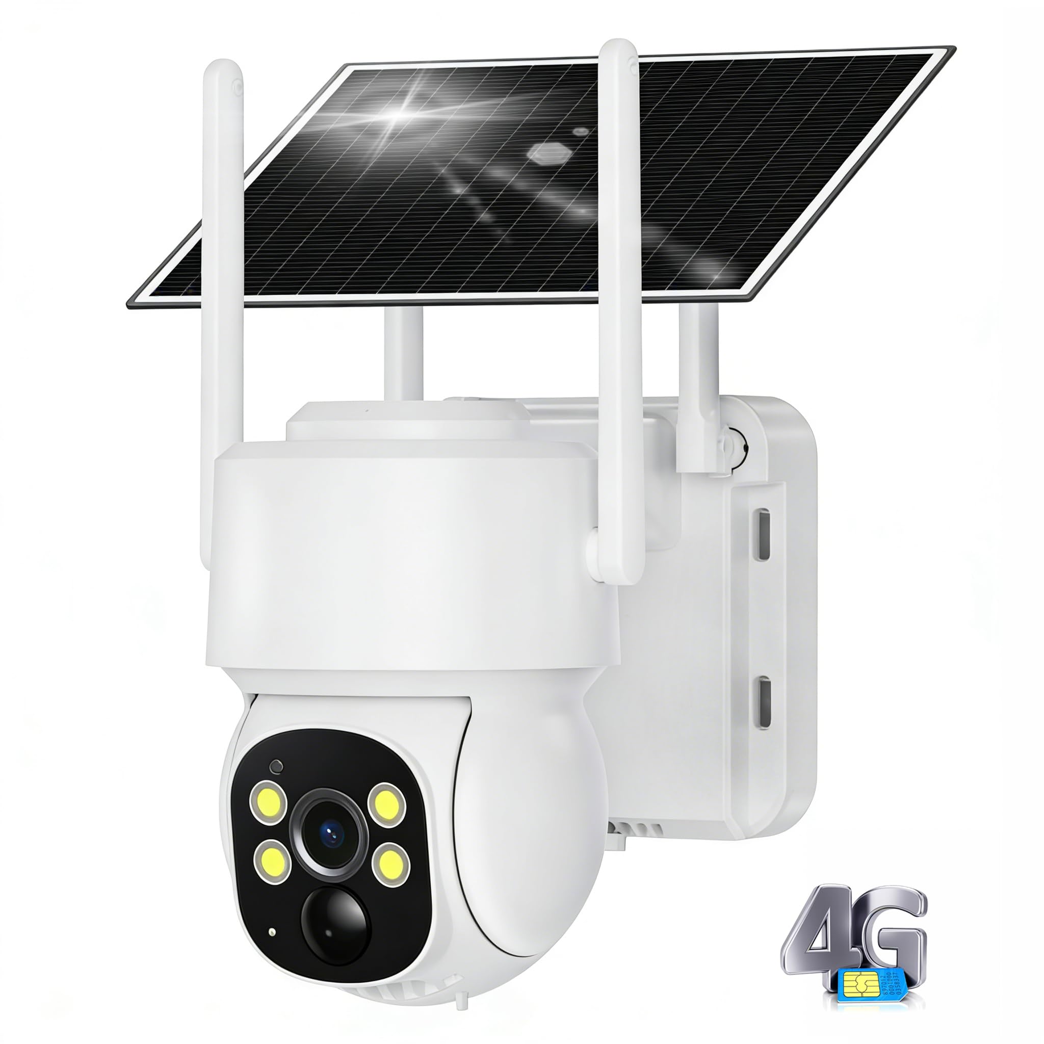 Telecamera di Sicurezza Esterna 4G LTE con Pannello Solare, Telecamera di Sorveglianza 2K PTZ con Scheda SIM, Rilevamento Umano PIR, Visione Notturna, Impermeabile IP66, PTZ 355°/90°, Audio