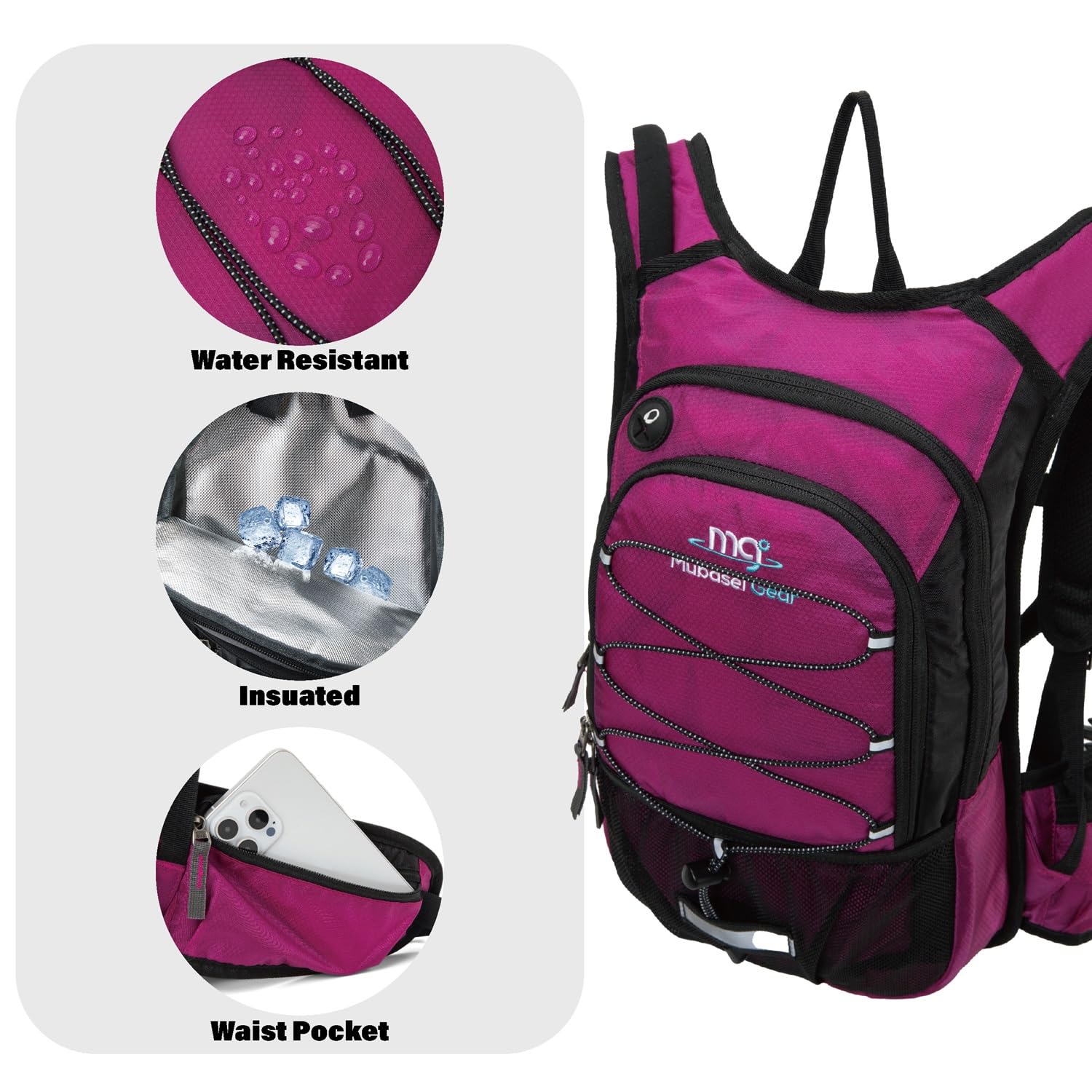 Mochila de hidratación aislada con bolsa de 2 litros sin BPA, mantiene el líquido fresco hasta 5 horas, para correr, senderismo, ciclismo, camping