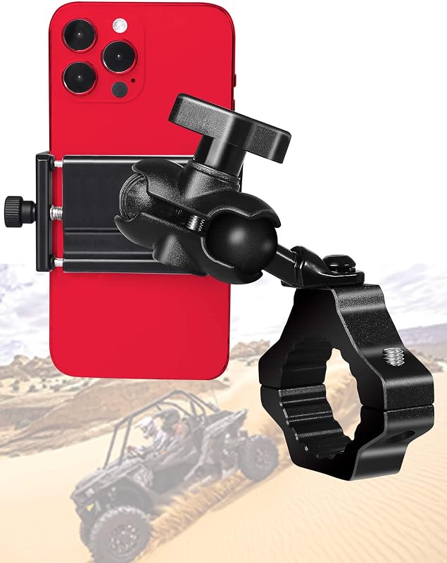 UTV Phone Holder, SXS Phone Holder Mount on 1.75"-2" Roll Cage Bar, Fits 4.7"-7.8" Smart Devices. Stable and Strong Design for UTV ATV and SXS. Free View of Portrait and Landscape