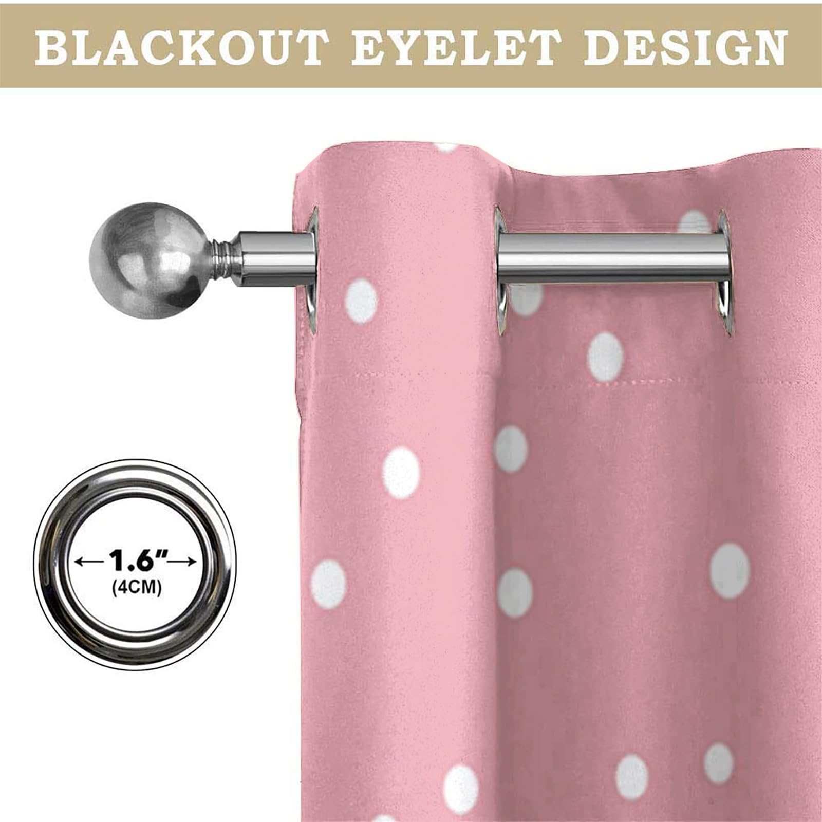 Rosa Punti Semplici Tenda Oscurante Con Occhielli Design Da Sogno Poliestere Riduzione Rumore Insonorizzata Tendaggi Per Soggiorno Camera Da Letto Cucina 140x245cm(Larghezza x Altezza)