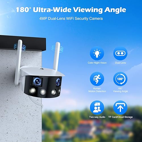 Miniatura 3 de Cámara de seguridad 2K WiFi al aire libre lente dual 180 ultra gran angular cámara de vigilancia inalámbrica HD de 4MP WiFi de 24GHz detección de