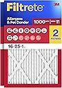 Filtrete 16x25x1 Air Filter, MERV 11, MPR 1000, Allergens & Pet Dander, 3-Month AC and Furnace Filters, Cleaner Air, Reliable Airflow, 2 HVAC Filters (Actual Size 15.68 x 24.68 x 0.81 in)