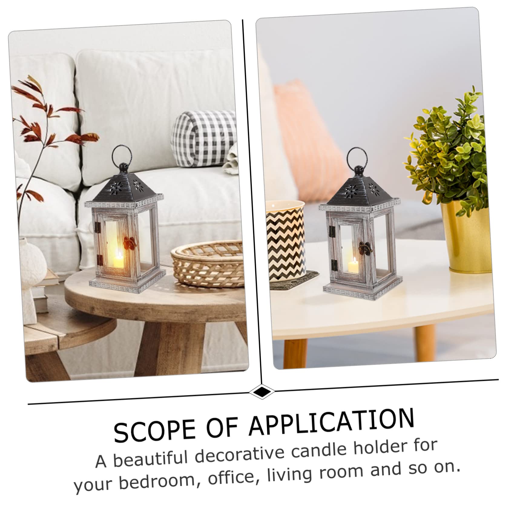Linterna de Vela Decorativa Nórdica, Candelabro de Madera, Hierro y Vidrio, Colgante, para Hogar y Jardín, Luz Cálida
