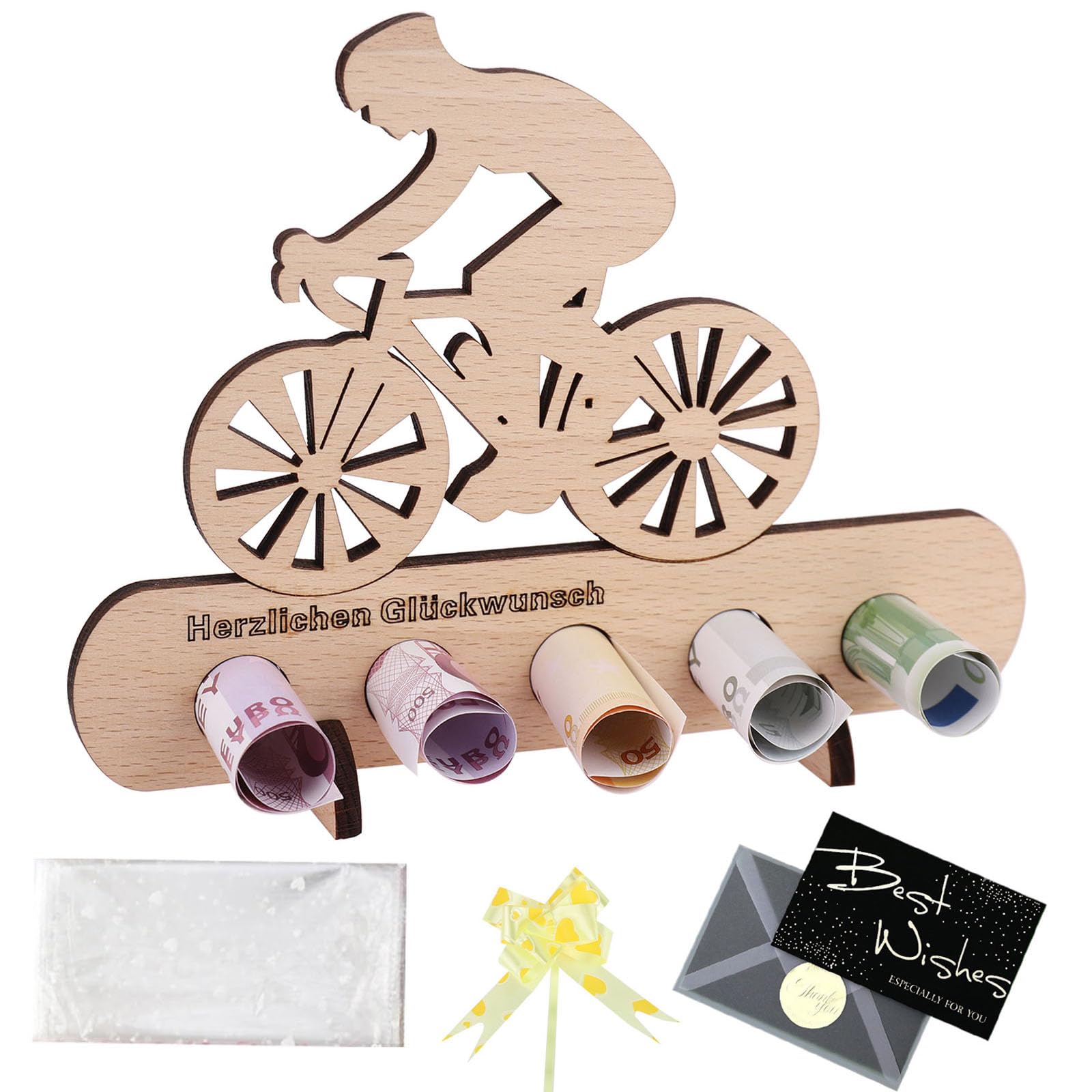 ENLACE Fahrrad Geschenk, Holz Geldgeschenk für Radfahrer, Originelle Fahrrad Deko, Geschenke für Frauen und Männer, Geburtstag, Reise