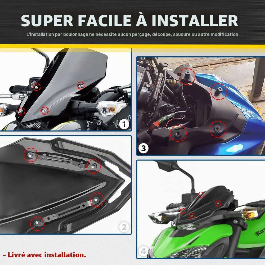 Pare-Brise pour Moto Z900 Z 900 2017 2018 2019 Bulle Touring Déflecteur (Noir)