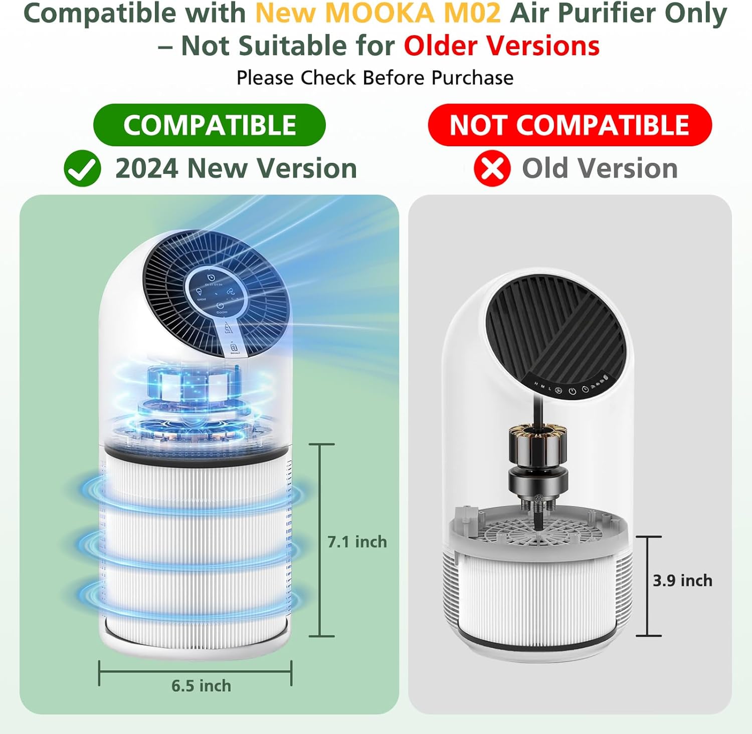 M02 Replacement Filter Only Compatible with MOOKA M02 Air Purifier, 3-in-1 Pre-Filter, HEPA, High-Efficiency Activated Carbon Filter Filtration System, 2 Pack