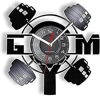 Wall Clock Without Ticking Sound Vinyl Record Wall Clocks Bodybuilding Wall Clock Made Of Real Vinyl Record Workout Weightlift Gym Equipment LED Backlight Modern Timepiece To Bodybuilder LED Clock Gif