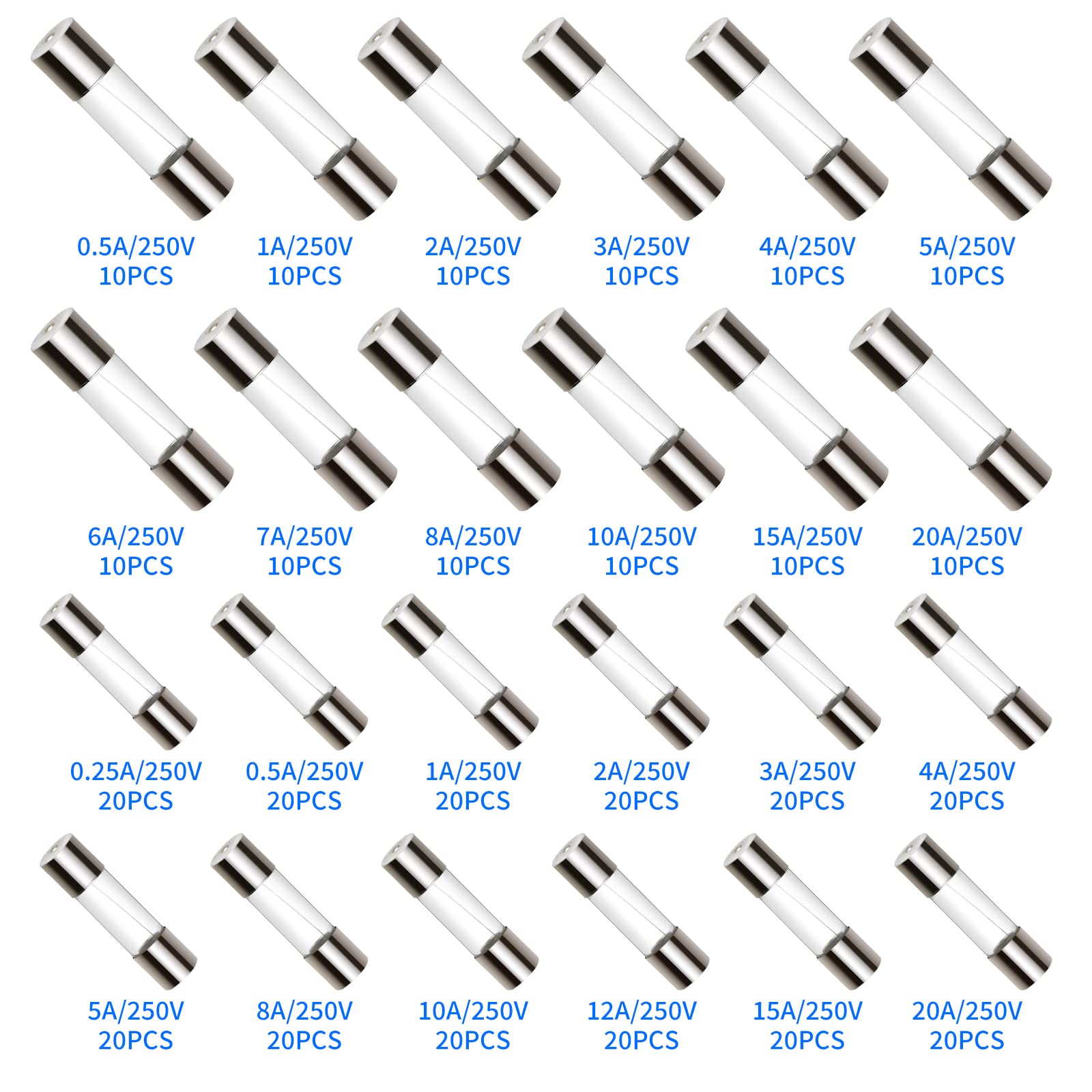 Assortimento 360 Fusibili In Vetro 5x20mm E 6x30mm 250V - Kit Completo Per Elettronica E Auto
