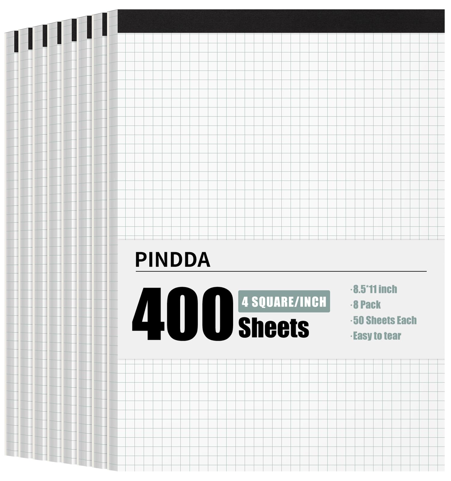 Lot de 8 carnets de notes en papier quadrillé de 21,6 x 27,9 cm, ligné graphique de 10 x 10 cm, 50 feuilles par bloc, perforations faciles à déchirer, dos en carton de 21,6 x 27,9 cm, pour