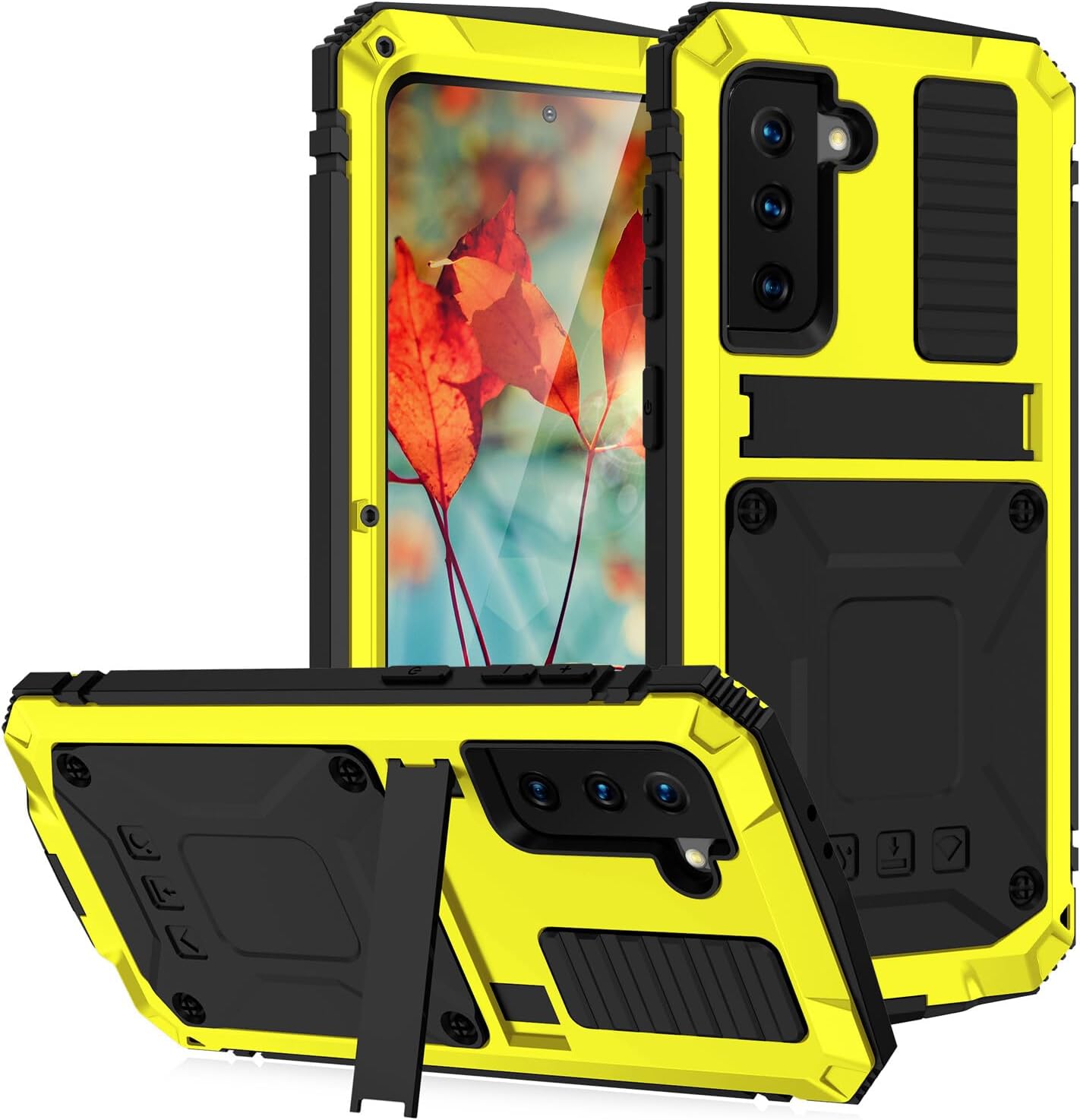 Compatible for Samsung Galaxy S24 Ultra (Couleur : Yellow) premium Metal hard back hard silicon full Case Stand cover
