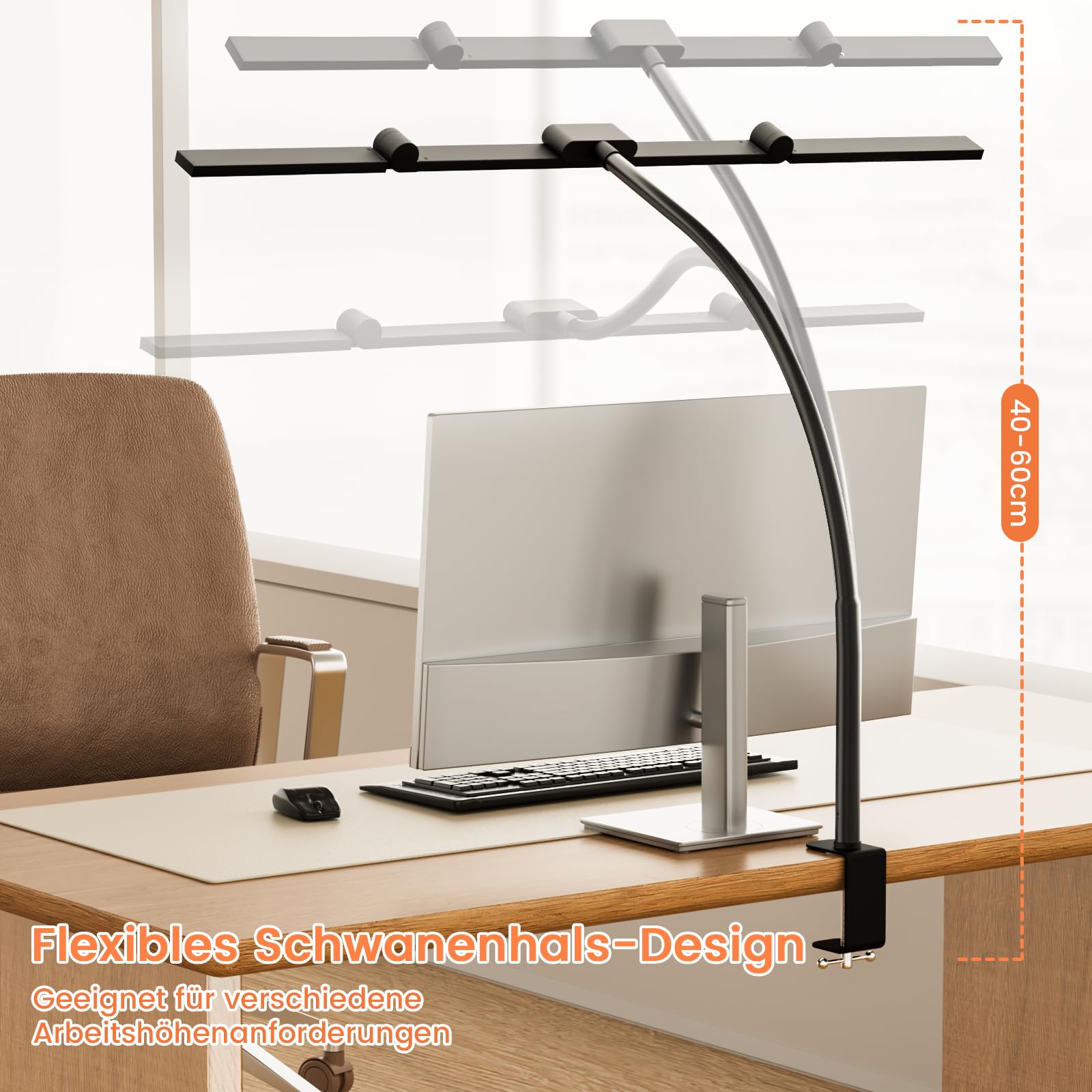 TYEE Schreibtischlampe LED Dimmbar, 24W 3-Lichtbalken LED Schreibtischlampe für Homeoffice, 1500LM Augenschutz Tageslichtlampe mit Fernbedienungen, 5 Farb 5 Helligkeit Büro Tischlampe