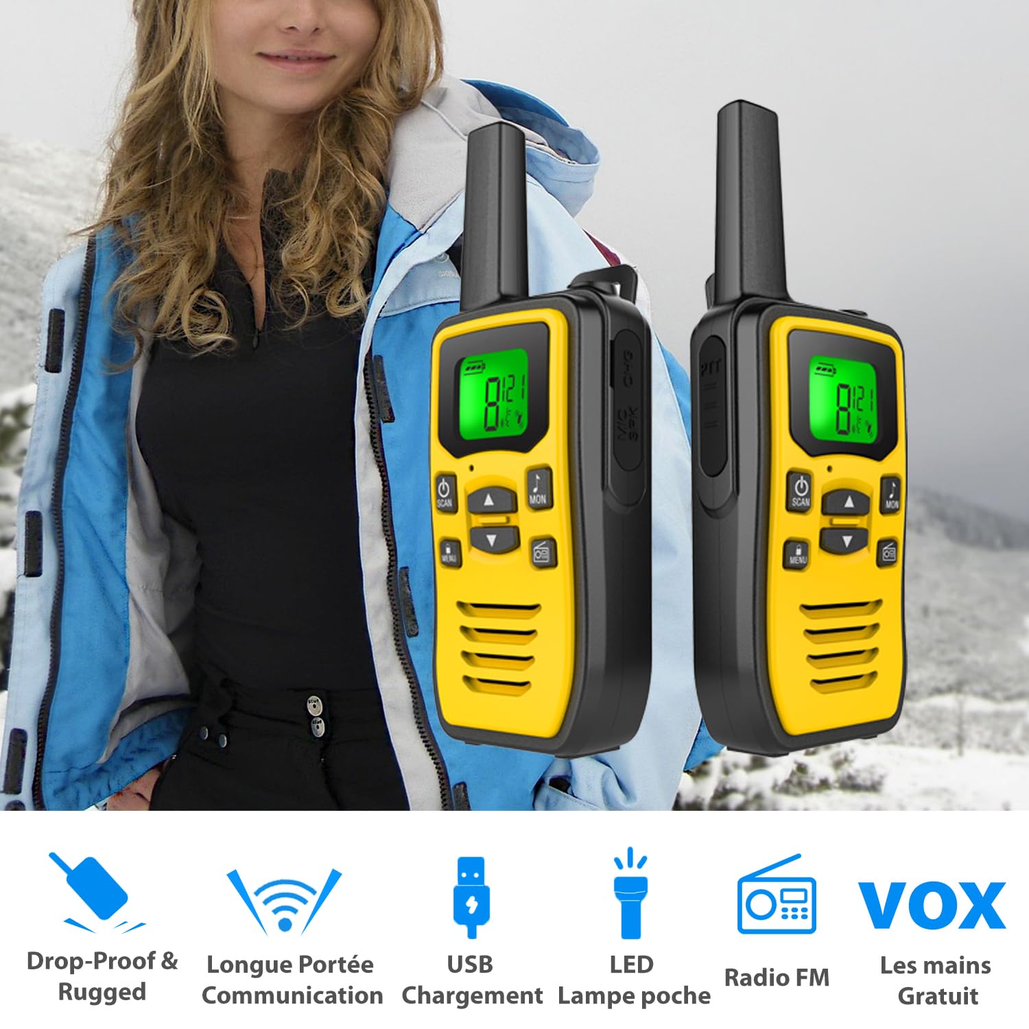 Talkie-walkie professionnel pour adultes, rechargeable, longue distance, sans licence, 36 canaux VOX, radios bidirectionnelles avec radio FM