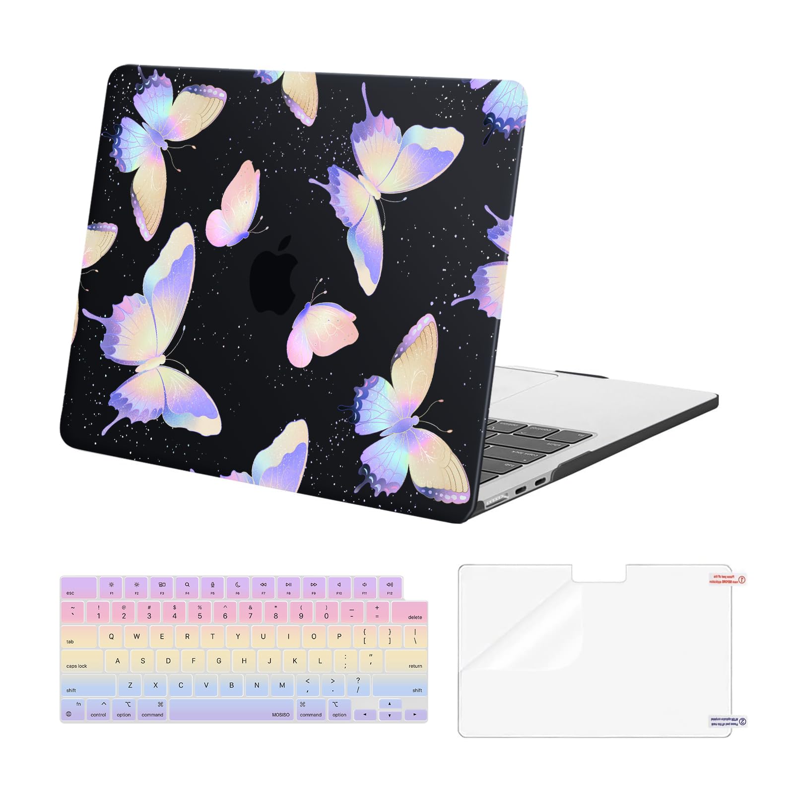 MOSISO Compatible with MacBook Air 13 inch Case 2025 2024 2023 2022 M4 A3240 M3 A3113 M2 A2681, Plastic Hard Shell&Keyboard Cover&Screen Film for MacBook Air 13.6 inch Case, Fantasy Colorful Butterfly