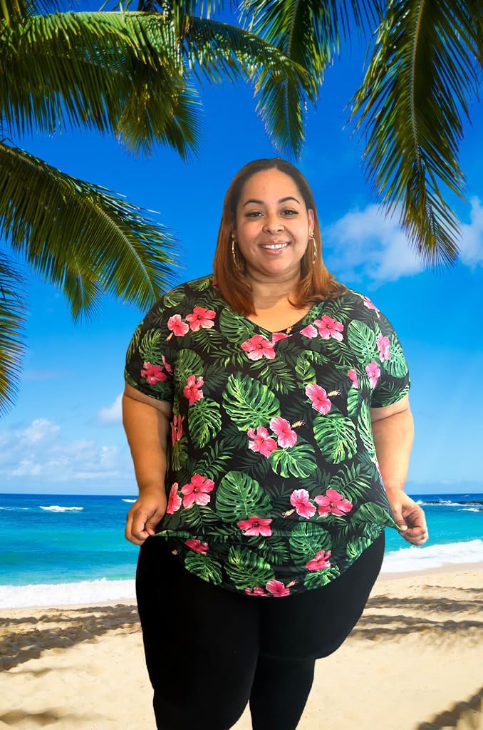 TIYOMI Plus Size Tops for Women Short Sleeve Shirts V Neck Summer Basic Casual Soft Tunic Tie-dye/Floral/Aniaml Color XL-5XL - Image 6