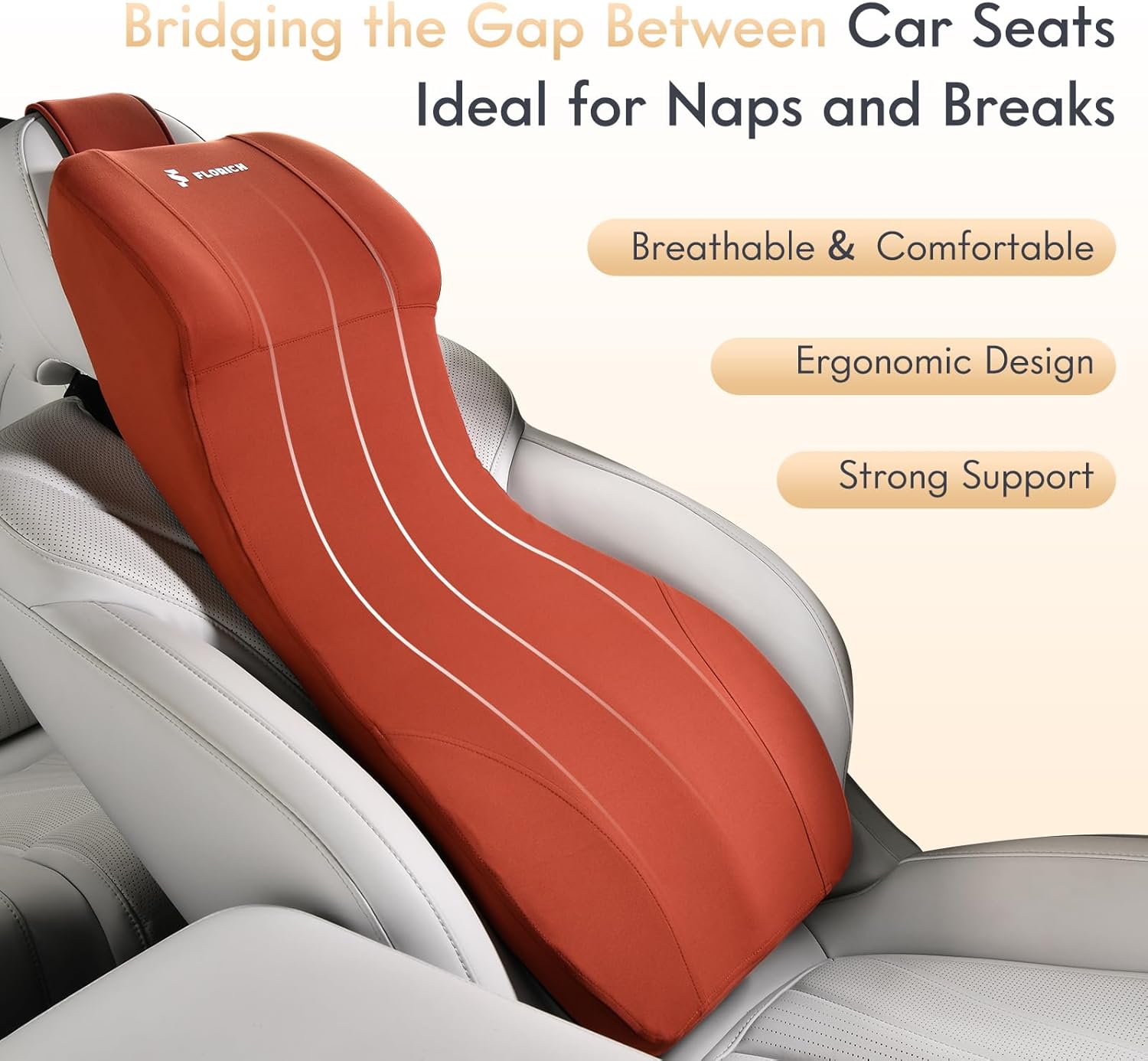 FLORICH 2-in-1 Lumbar Support with Headrest Pillow for Car Ergonomic Memory Foam Car Seat Back Cushion Integrated Lumbar Pillow with Car Neck Pillow for Driving Seat Relief Back Sciatica Pain, Red - Image 7