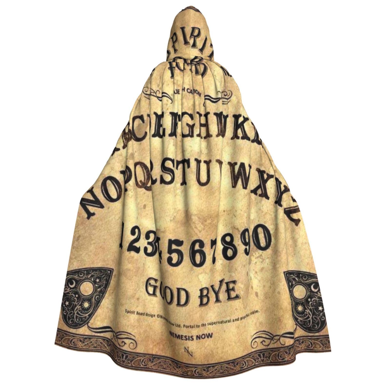 Zorin Unisex Black Adult Hooded Cloak Halloween Role Play Cape 3D Spirit Ouija Board Christmas Party Costume For Devil Witch Vampire Fancy Cosplay 59"