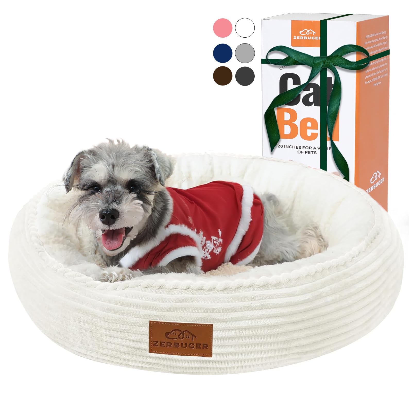 Zerbuger 23in Cream Round Cat Dog Bed Gift for Large Medium Small Dogs Cats, Machine Washable Sleeping Sofa, Non-Slip Bottom Breathable Soft Calming Pet Cuddler for Indoor/Outdoor/Car/Cage — image 1