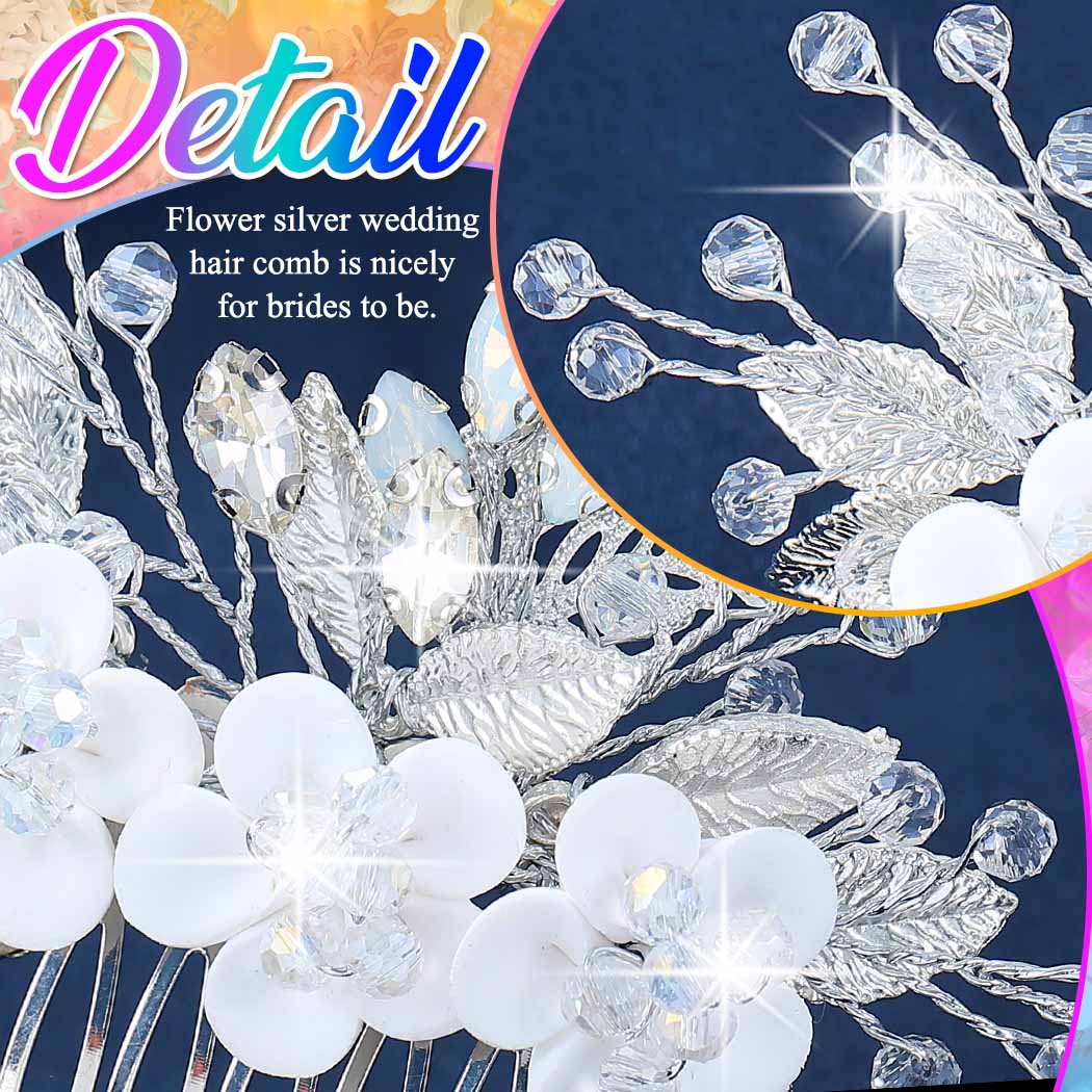 EASEDAILY Flower Bridal Hair Comb Silver Rhinestone Bride Wedding Hair Pieces Leaf Hair Accessories for Women - Image 4