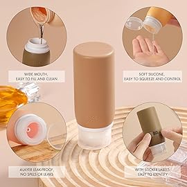 Muslish 21 Pack Travel Bottles for Toiletries, Leak-Proof TSA Compliant Silicone Travel Size Containers for Shampoo and Conditioner, BPA Free with Toiletry Bag (Apricot)