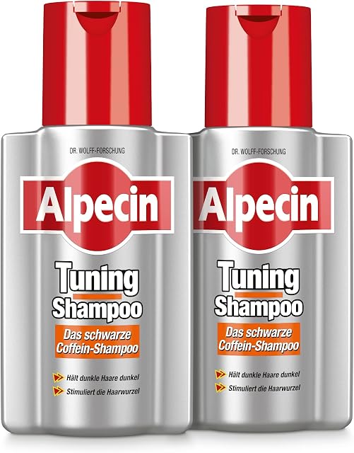 Alpecin Szampon do tuningu - 2 x 200 ml - czarny szampon z kofeiną do siwych włosów, mocne pigmenty kolorystyczne utrzymują ciemne włosy ciemne