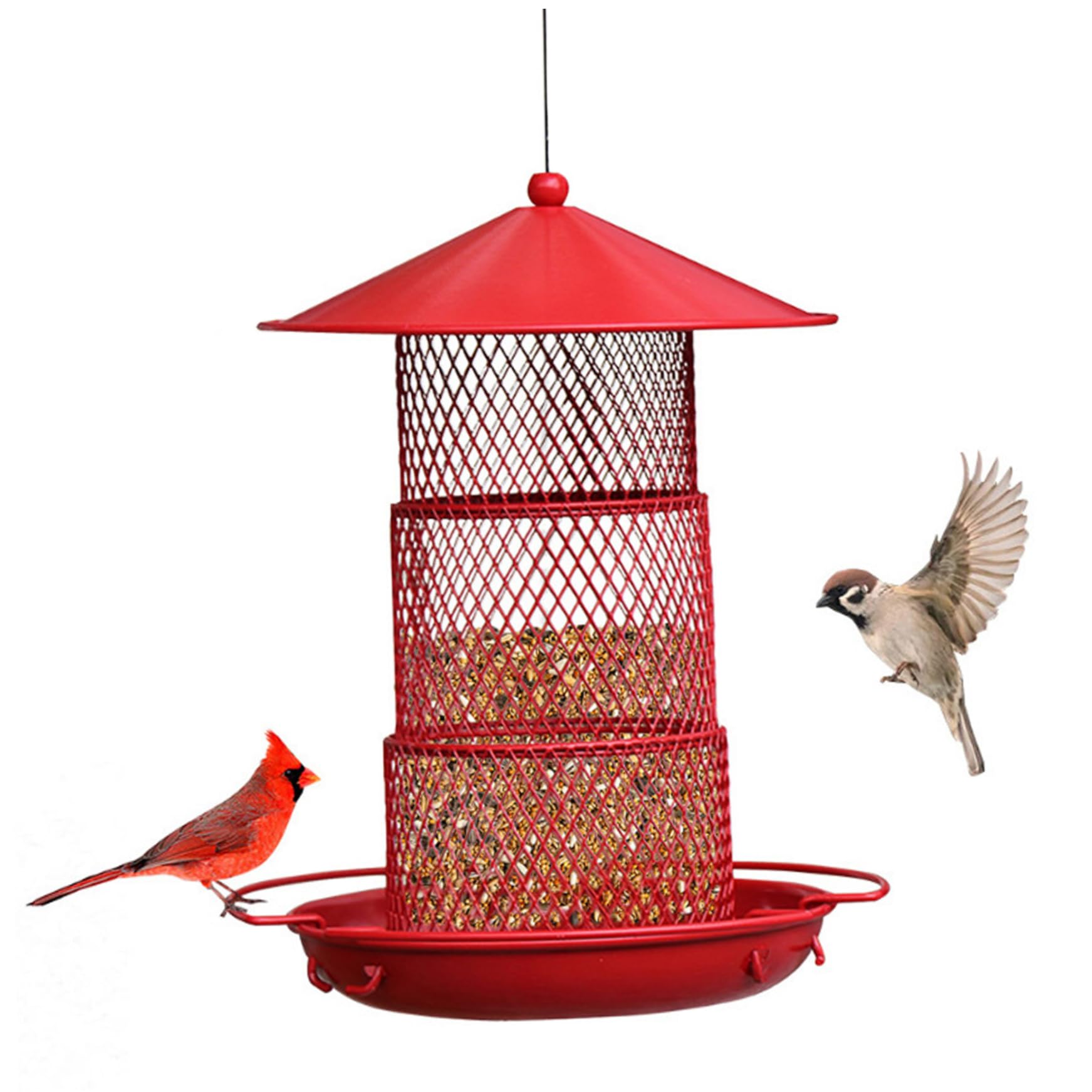 Mangeoire oiseaux anti-écureuil suspendue extérieur métal 3 niveaux grand format