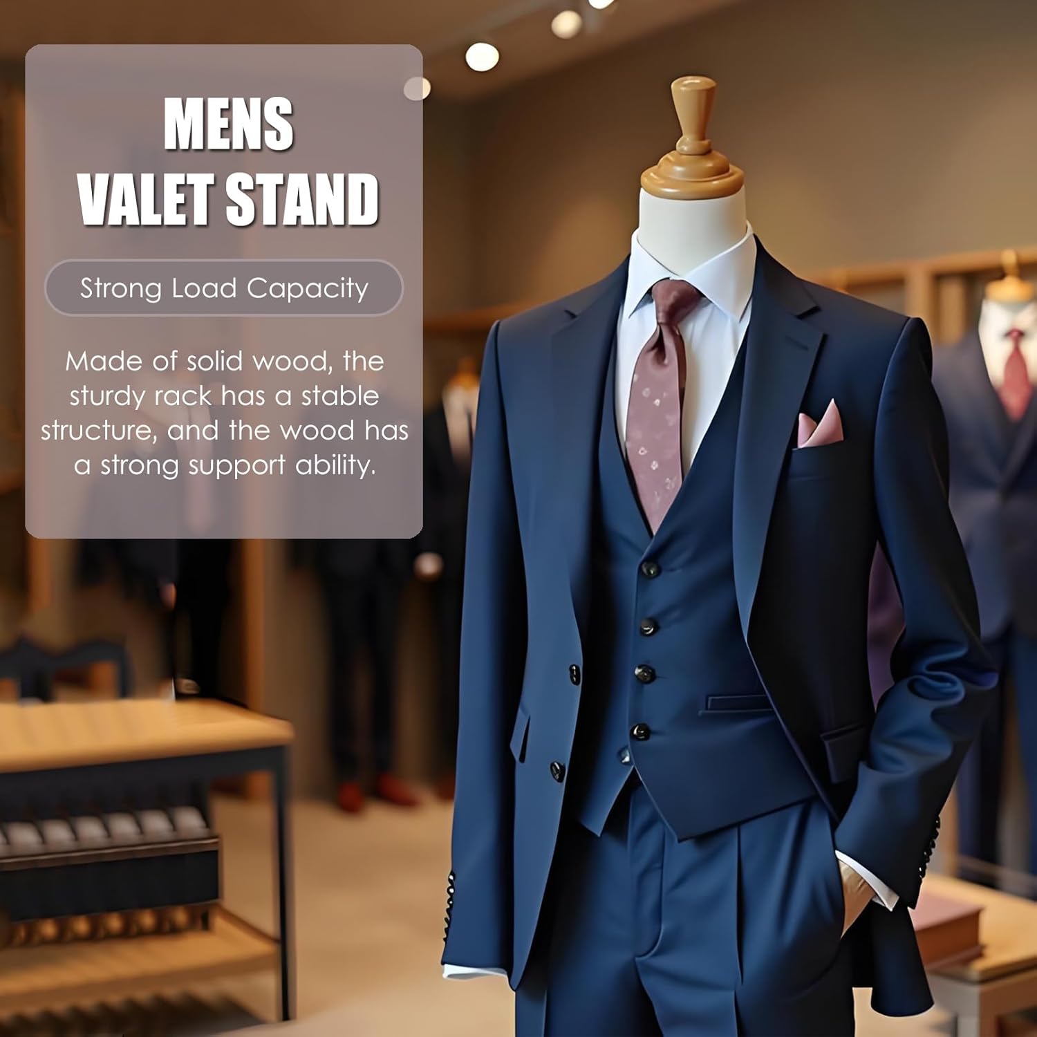 Sophisticated Freestanding Valet Stand, Solid Wood Suit Rack with Drawers, Pants Bracket & Tie Holder, Perfect for Home or Office Decor