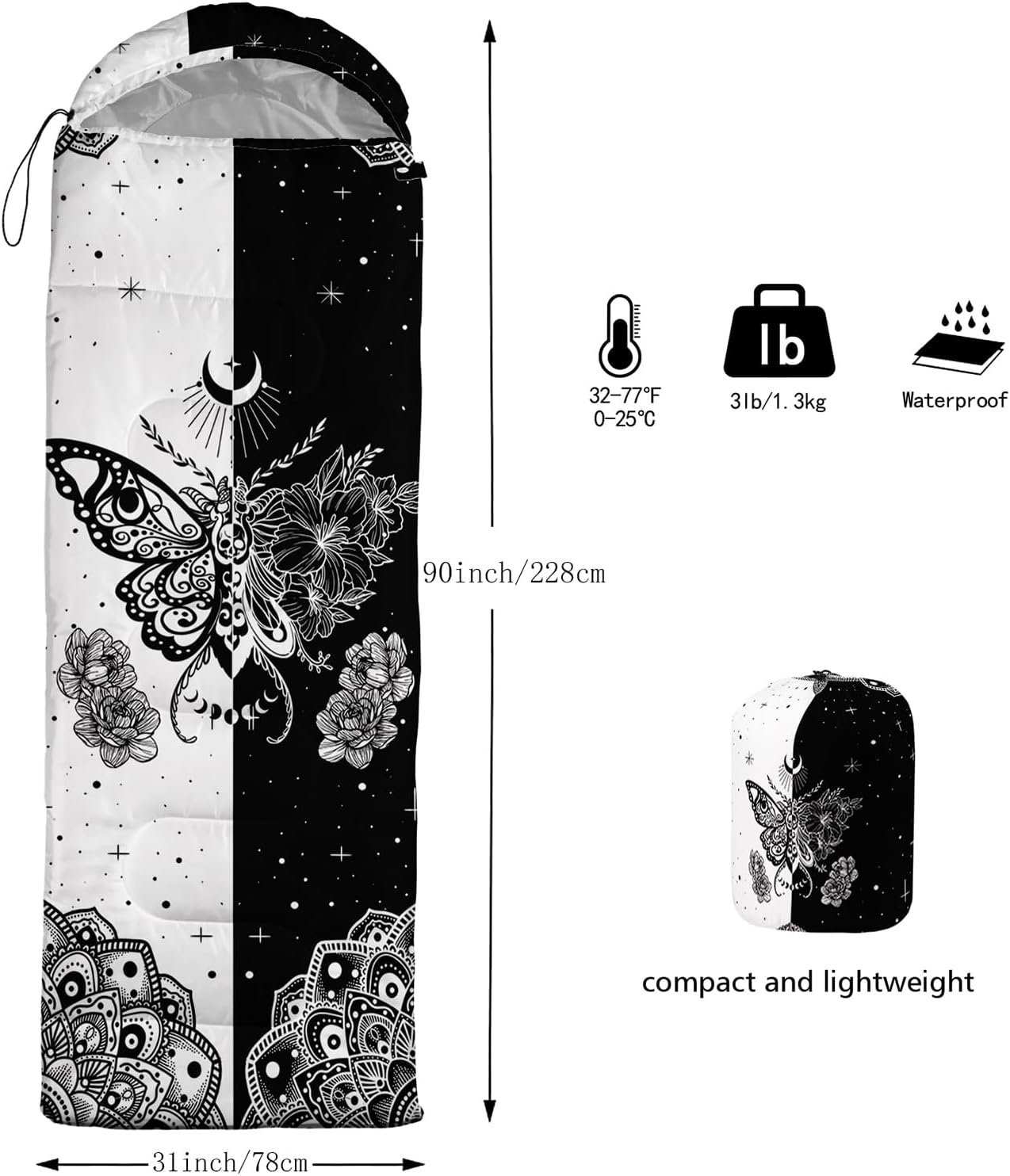 Kids Sleeping Bag for Boys Girls,Blue Ripples Print-Lightweight Warm Portable Outdoor Indoor-Waterproof Cold Weather Resistant Sleeping Bag for Camping Hiking