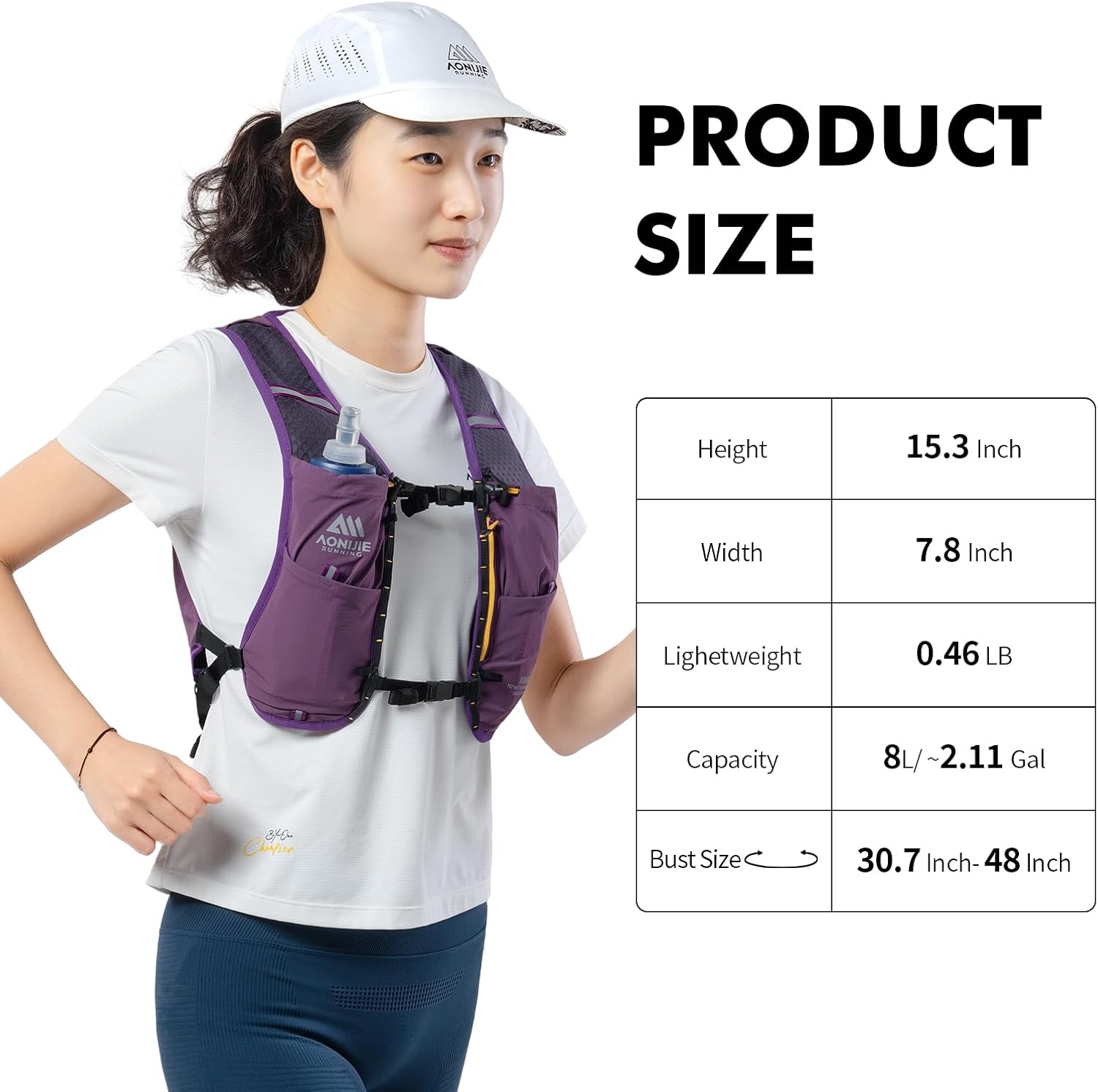 AONIJIE Running Hydration Vest for Men & Women, 8L Hydration Backpack with 500ml Soft Flask Water Bottle