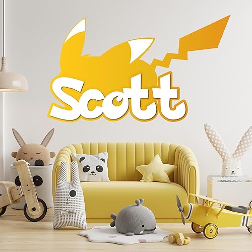 Miniatura 5 de PN-PK.05 - Calcomanía de pared de Poke-Ball, nombre personalizado, arte de pared icónico de Poke-Ball, unisex, decoración de pared para niños y