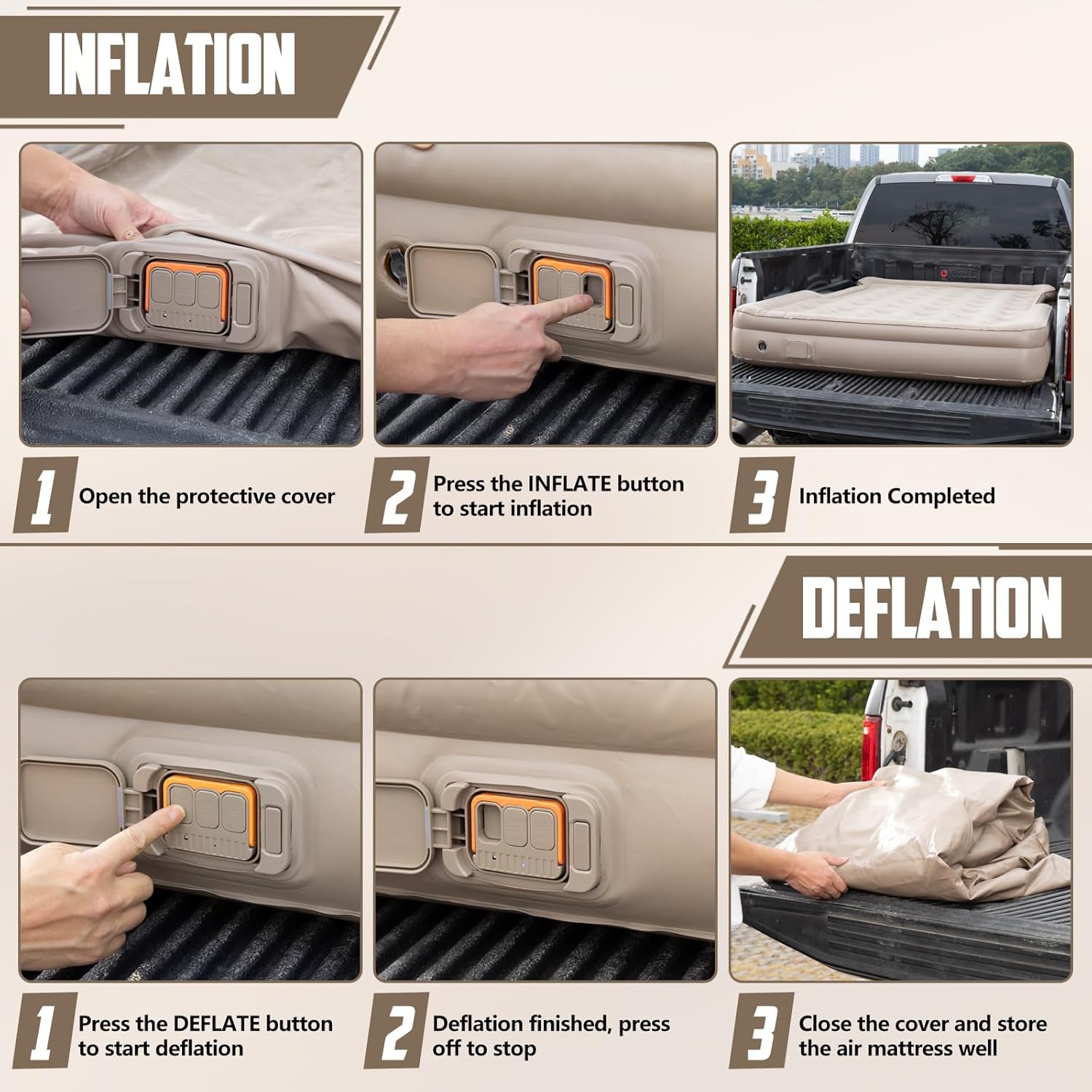 Inflatable Pickup Truck Bed Air Mattres 5.5-6.8 FT Full Size, Sleeping Pad with Built-in Air Pump and Inflatable Pillow, Full Size Air Mattress for Truck Pickup Tent Outdoor Camping Road Trip