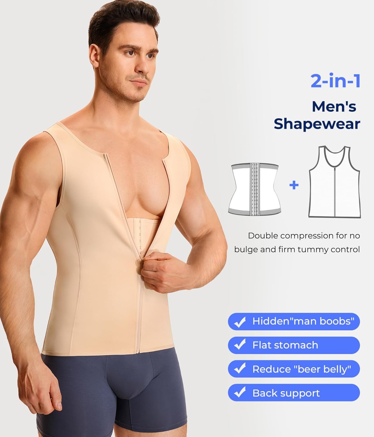 TAILONG Men Compression Shirt for Body Slimming Tank Top Shaper Tight Undershirt Tummy Control Girdle - Image 2