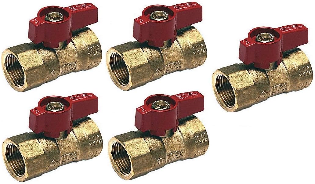 EZ-Fluid Plumbing 3/4"FIP X 5/8"OD Flare Thread Heavy Duty Brass Gas Shut Off Ball Valve,Quarter Turn Brass Gas Valves for Natural Gas,Propane,Gas Line Fitting, Indoor&Outdoor Appliances(5 Packs)